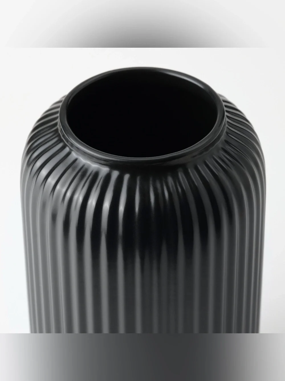 IKEA Black Ribbed Ceramic Vase